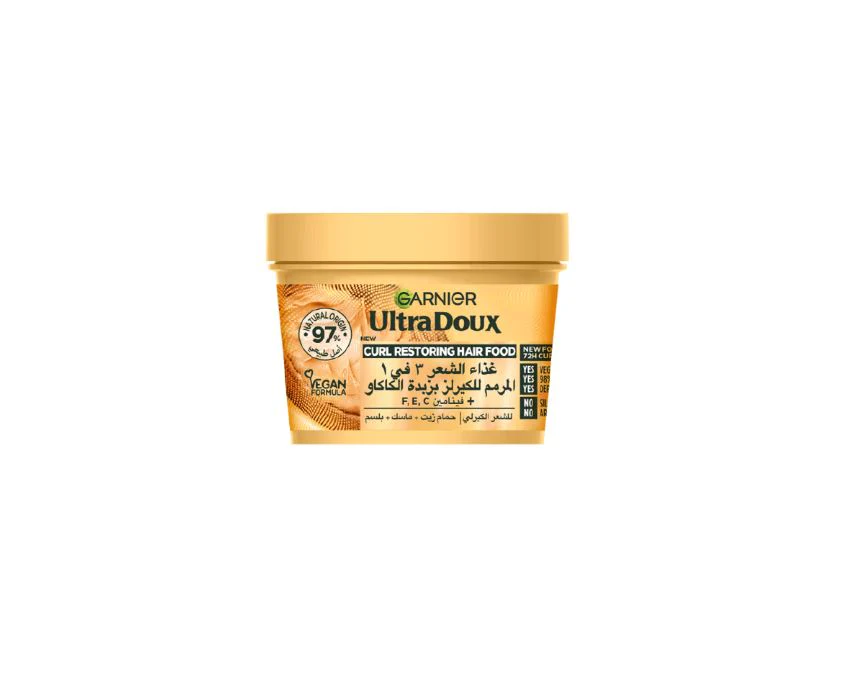 GARNIER ULTRA DOUX HAIR FOOD MASK COCOA BUTTER - 390ML | غارنييهماسك الشعر من الترا دو بزبدة الكاكاو للشعر الكيرلي الجاف - 390 مل