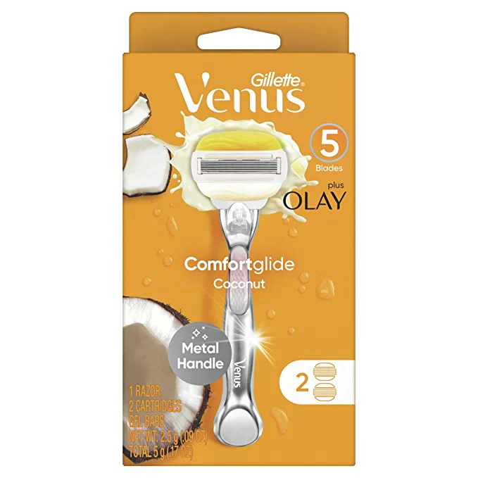 GILLETTE VENUS OLAY COCONUT HANDLE + 2 BLADES | جيليت فينوس شفرة حلاقة للنساء مع رأسين للتبديل