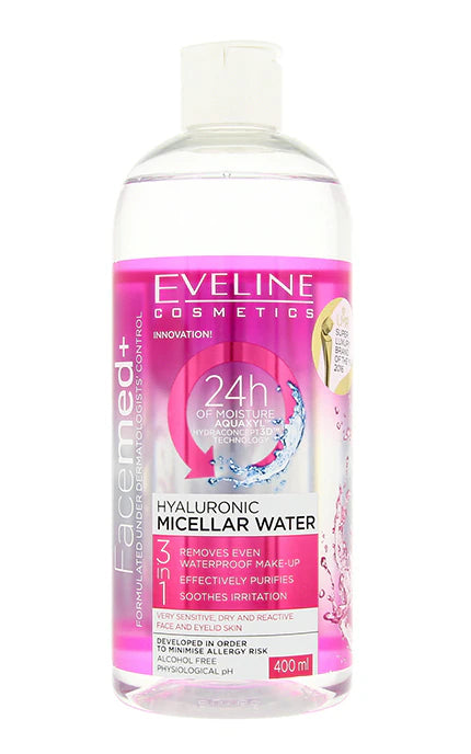 EVELINE FACEMED+ CLEANSING MICELLAR WATER WITH HYALURONIC ACID - 400ML | ايفيلين مزيل مكياج ميسيلر مع هيلورنيك اسيد - 400 مل