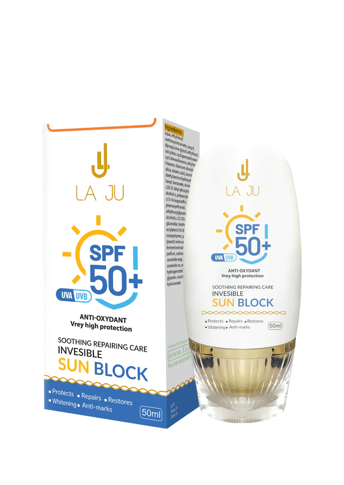 LA JU SOOTHING REPAIRING CARE INVISIBLE SUN BLOCK - 50ML | لاجو كريم واقي شمسي مهدئ و مرمم - 50 مل
