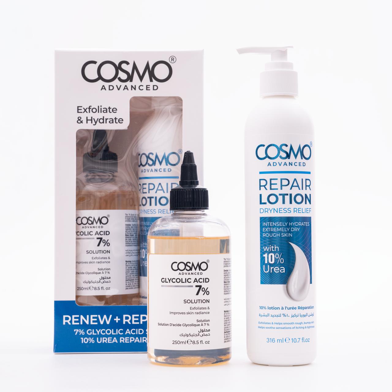 COSMO ADVANCED RENEW + REPAIR SET 316ml *250ml مجموعة العناية بالبشرة والجسم من كوزمو
