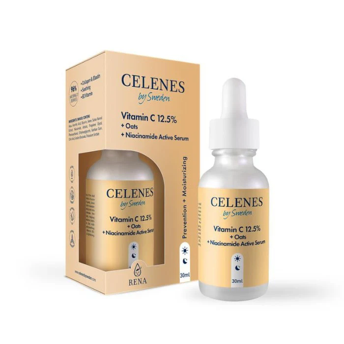 CELENES ACTIVE SERUM VITAMIN C 12,5% + OATS + NIACINAMIDE - 30ML | سيلينس سيروم فيتامين سي ونياسيناميد - 30 مل