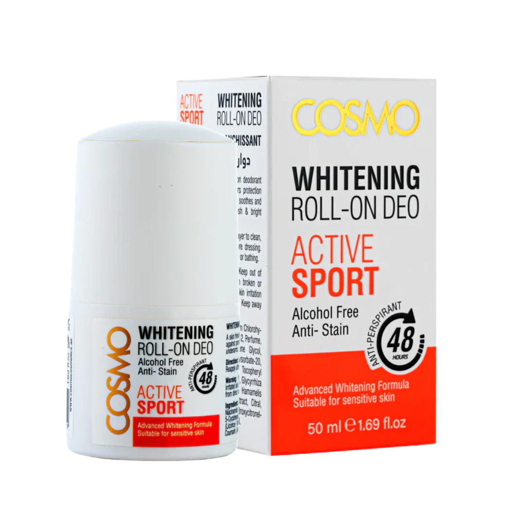 COSMO ACTIVE SPORT WHITENING ROLL ON DEO - 50ML | كوزمو مزيل تعرق رول اون - 50 مل