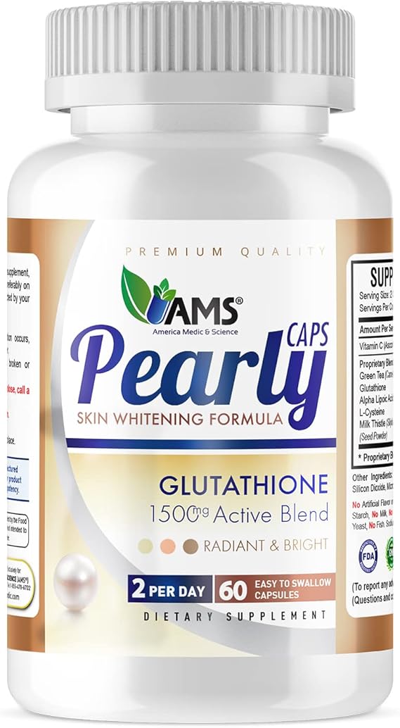 Pearly Caps ٦٠ Capsules ١٥٠٠ mg Glutathione Supplement for Men and Women | كبسول بيرلي ١٥٠٠ ملغم كلوتاثيون للنساء والرجال ٦٠ كبسوله